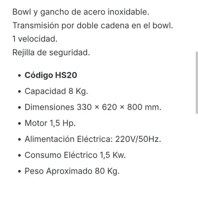 Amasadora Industrial 8 Kilos Maigas Nueva sin uso - miniatura 4