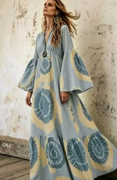 Vestido bohemio largo con estampado floral - miniatura 1