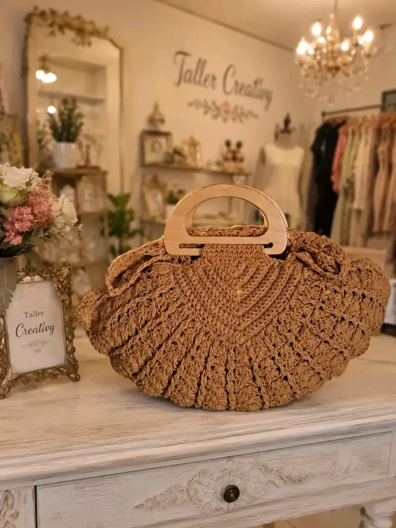 Bolso de mano tejido en paja natural