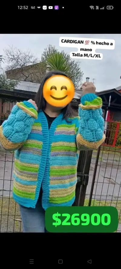 Cardigan tejido a mano multicolor talla M/L/XL - miniatura 1