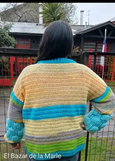 Cardigan tejido a mano multicolor talla M/L/XL - miniatura 2
