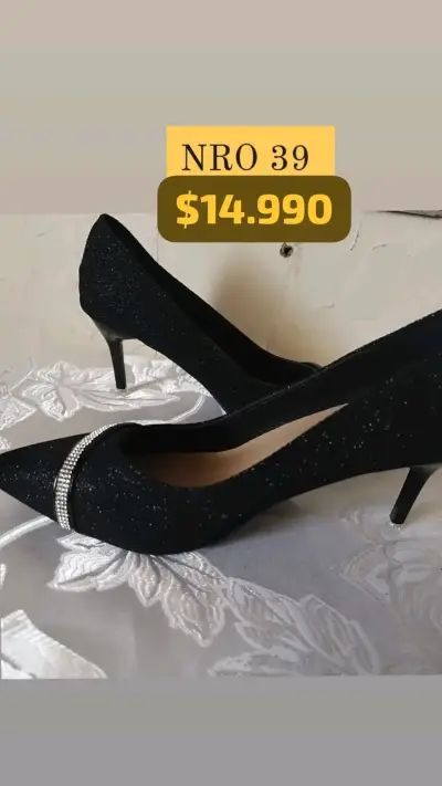 Zapatos de tacón negro con detalles brillantes talla 39 - miniatura 1