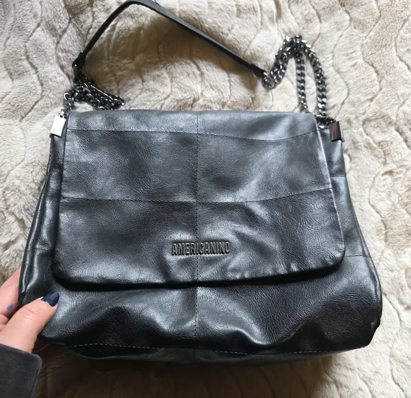 Cartera de cuero negro Americannino con cadena - 1