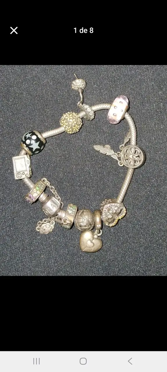 Pulsera de plata con dijes variados pandora - 1