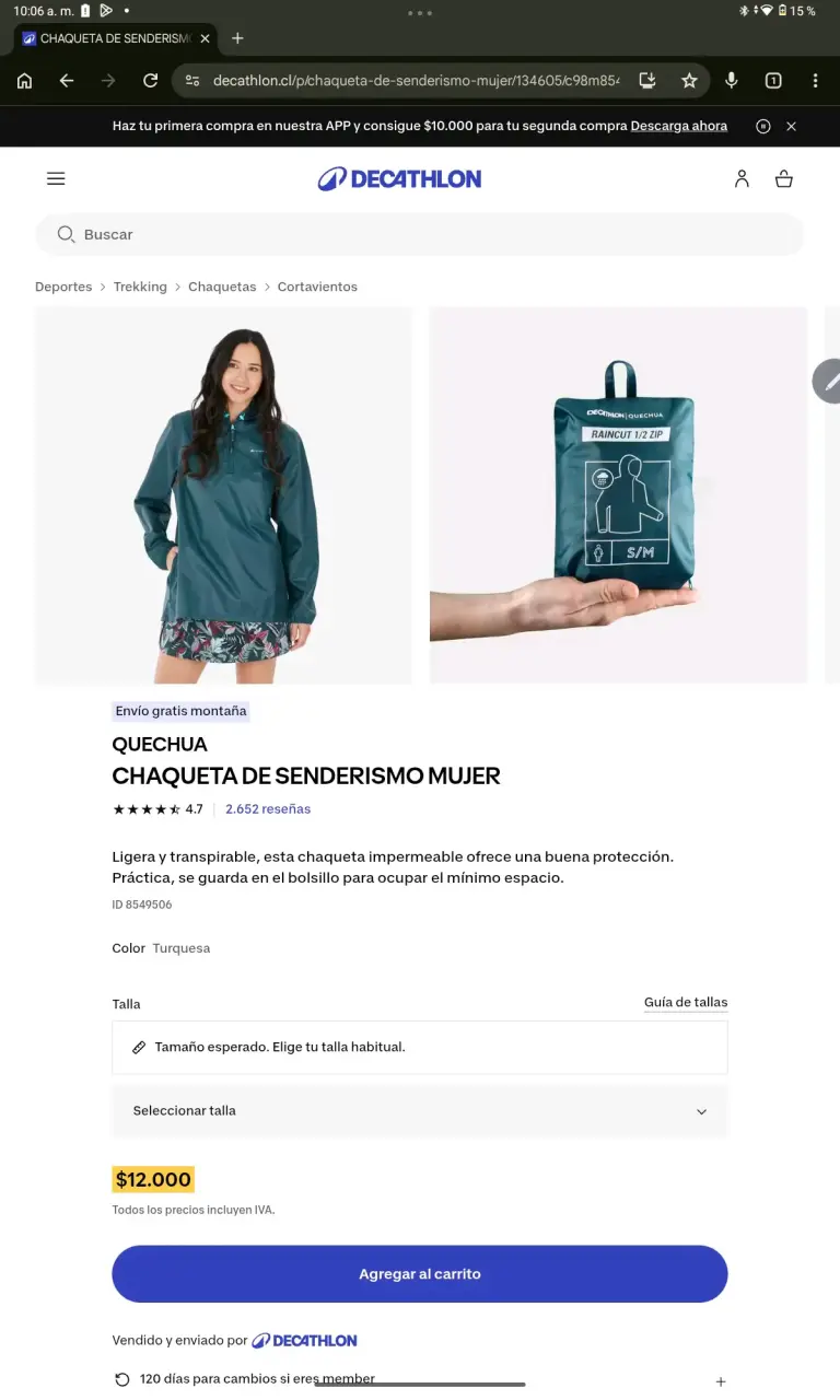 Chaqueta de senderismo mujer Quechua turquesa - 1