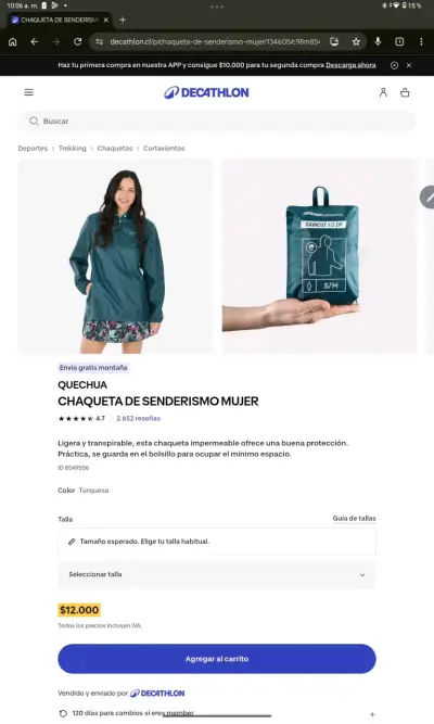 Chaqueta de senderismo mujer Quechua turquesa - miniatura 1