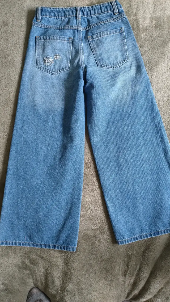 Jeans anchos bordados para niña talla 8 - 2