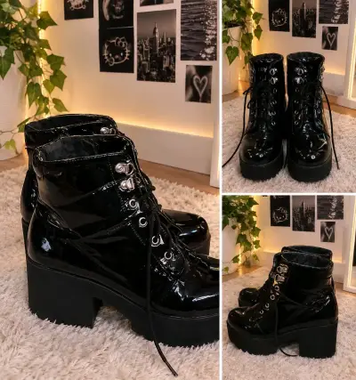 Dos Botines Negros de Charol con Plataforma - miniatura 1