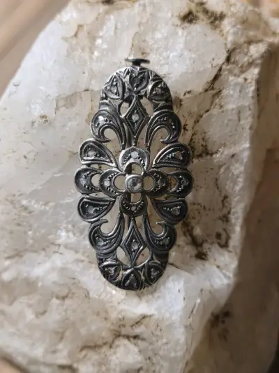 Broche de plata con diseño floral vintage - miniatura 3