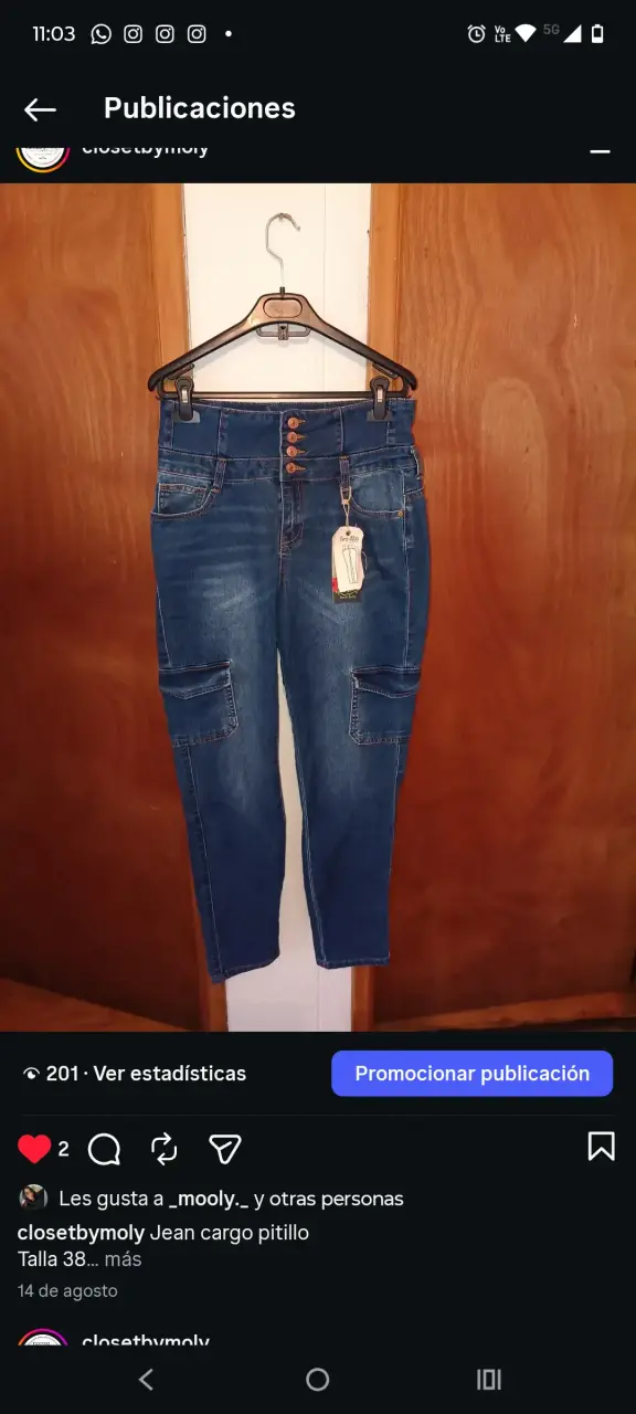 Jean cargo pitillo azul talla 38