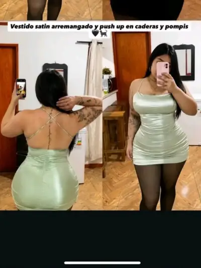 Vestido negro y verde ajustado de satín - miniatura 2