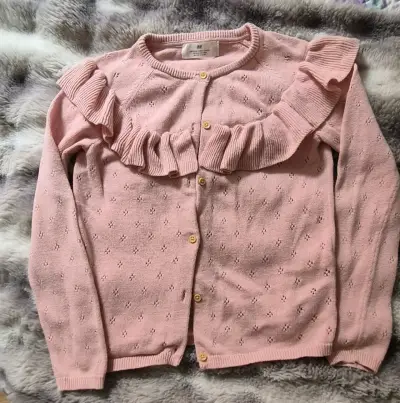 Cardigan rosado con volantes para niña H&M - miniatura 1