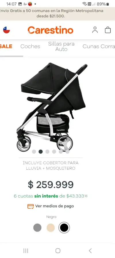 Coche de bebé Carestino negro con accesorios - miniatura 1