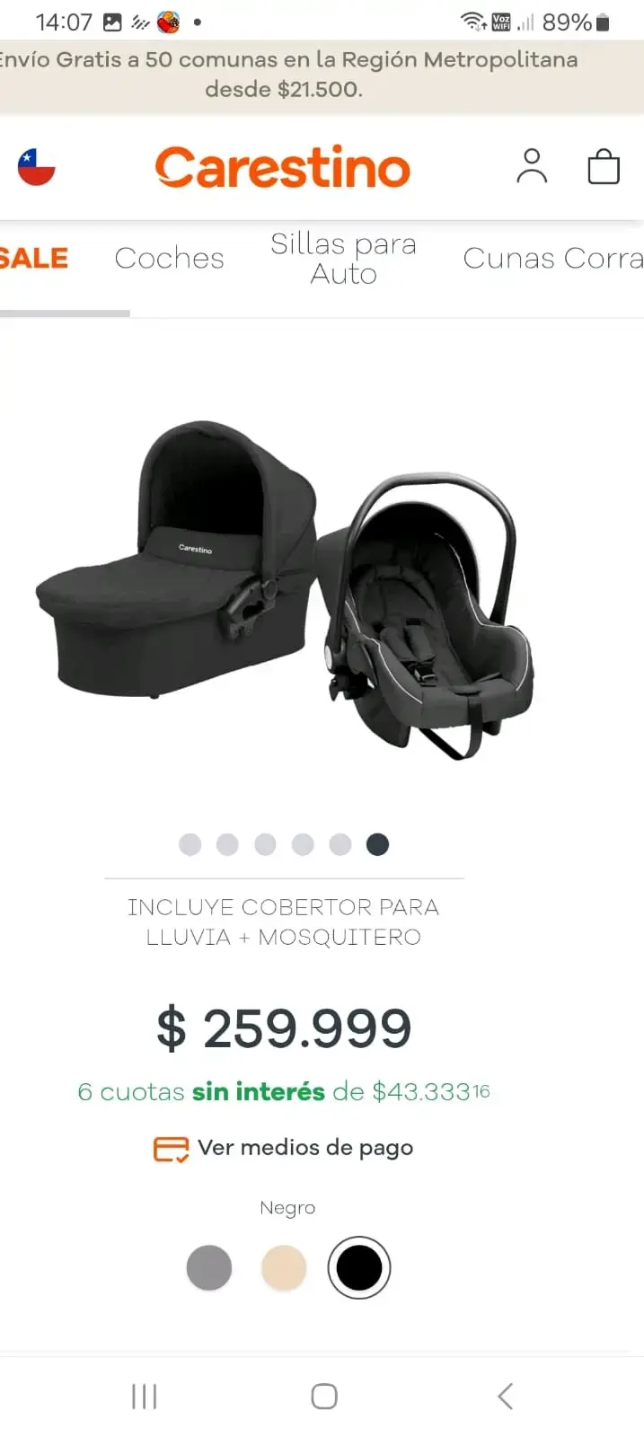 Coche de bebé Carestino negro con accesorios - 2