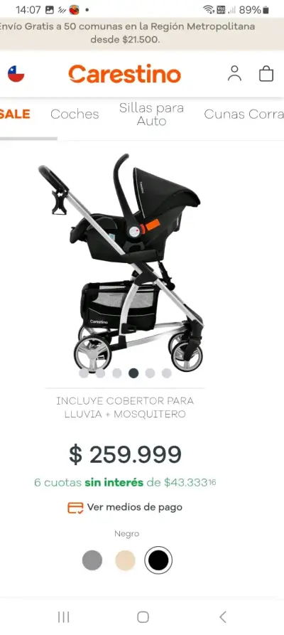 Coche de bebé Carestino negro con accesorios - miniatura 3
