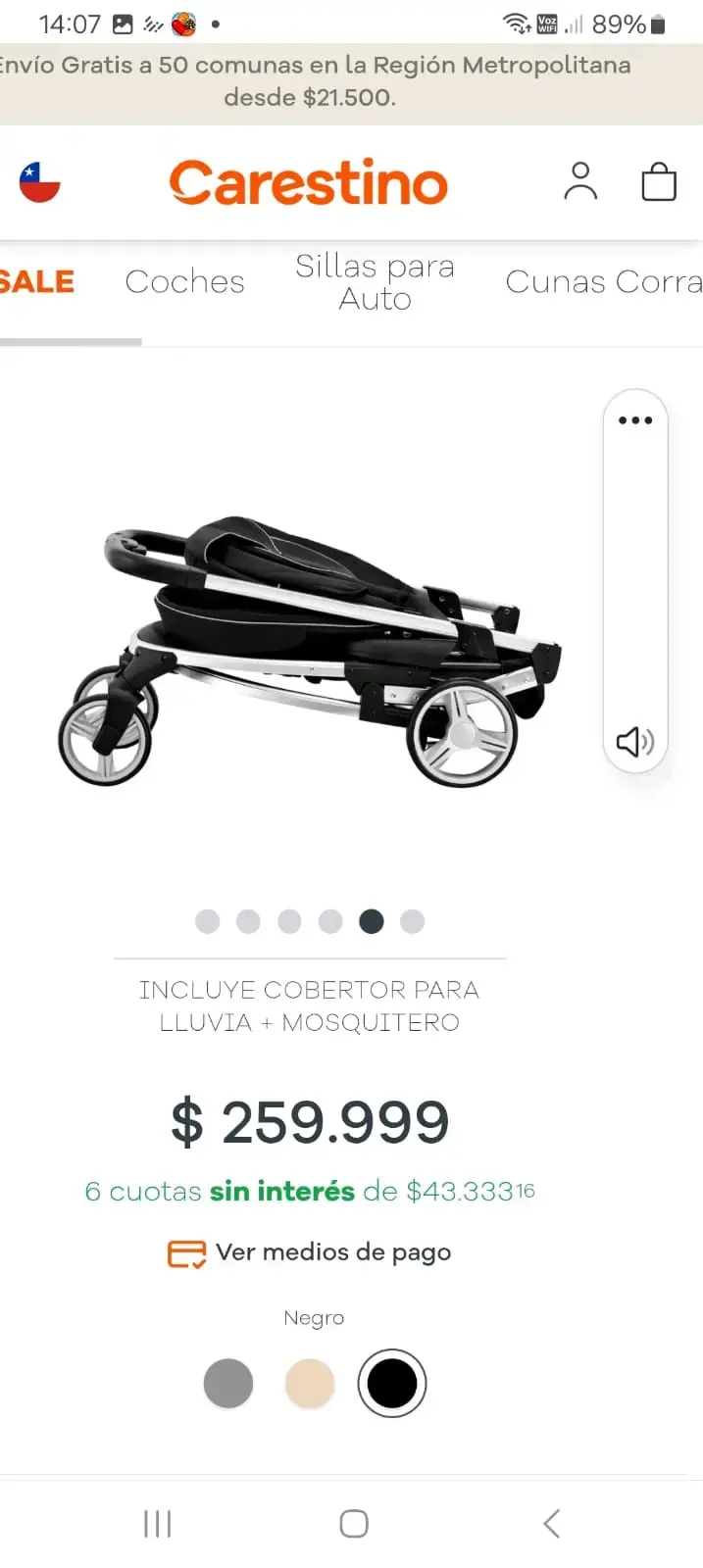 Coche de bebé Carestino negro con accesorios - 4