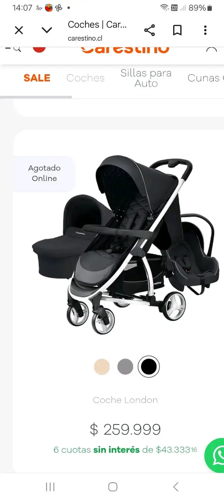 Coche de bebé Carestino negro con accesorios - 5