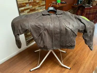 Chaqueta de cuero marrón para hombre - miniatura 2