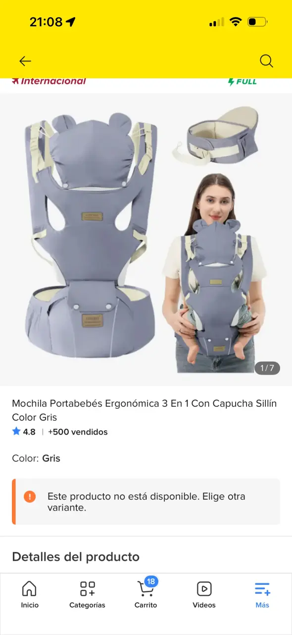 Mochila portabebés ergonómica 3 en 1 gris