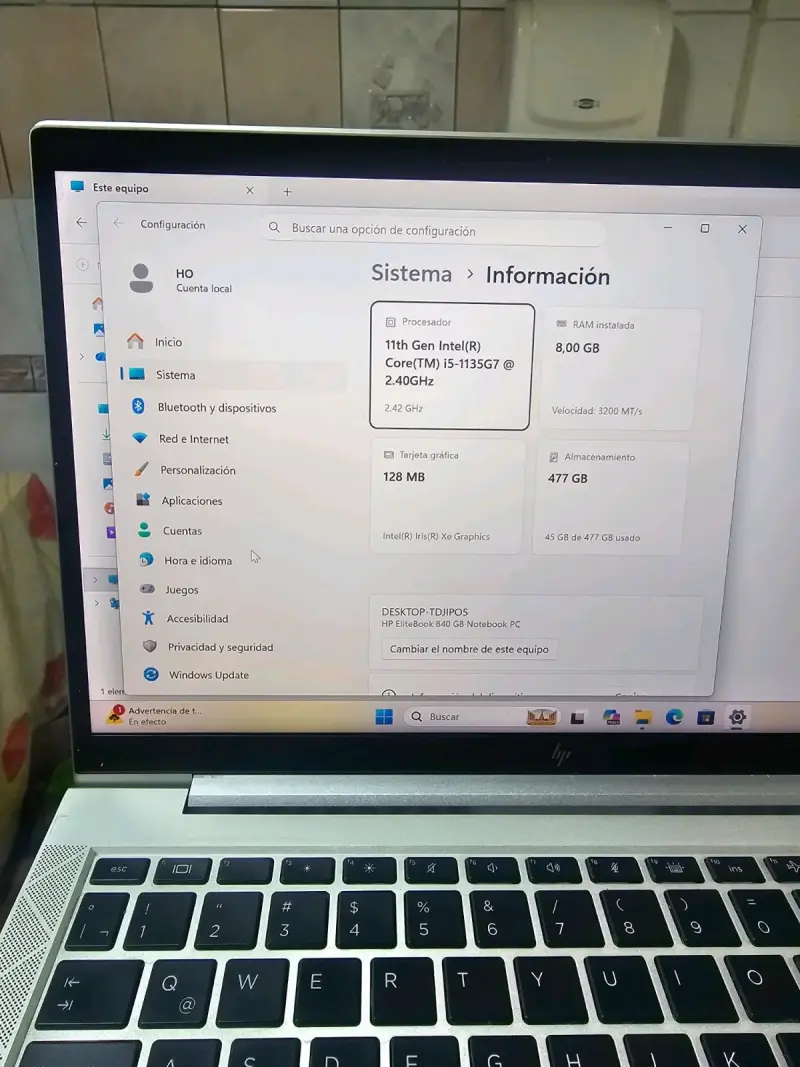 ELITEBOOK HP 840 G8, CORE i5 11TH GEN, RAM 8.0GB - 6