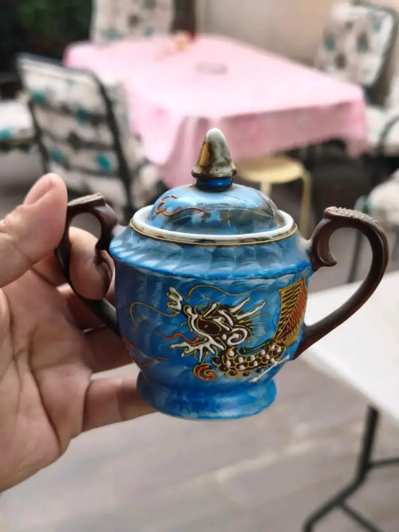Juego de té de porcelana azul con diseño de dragón - 5