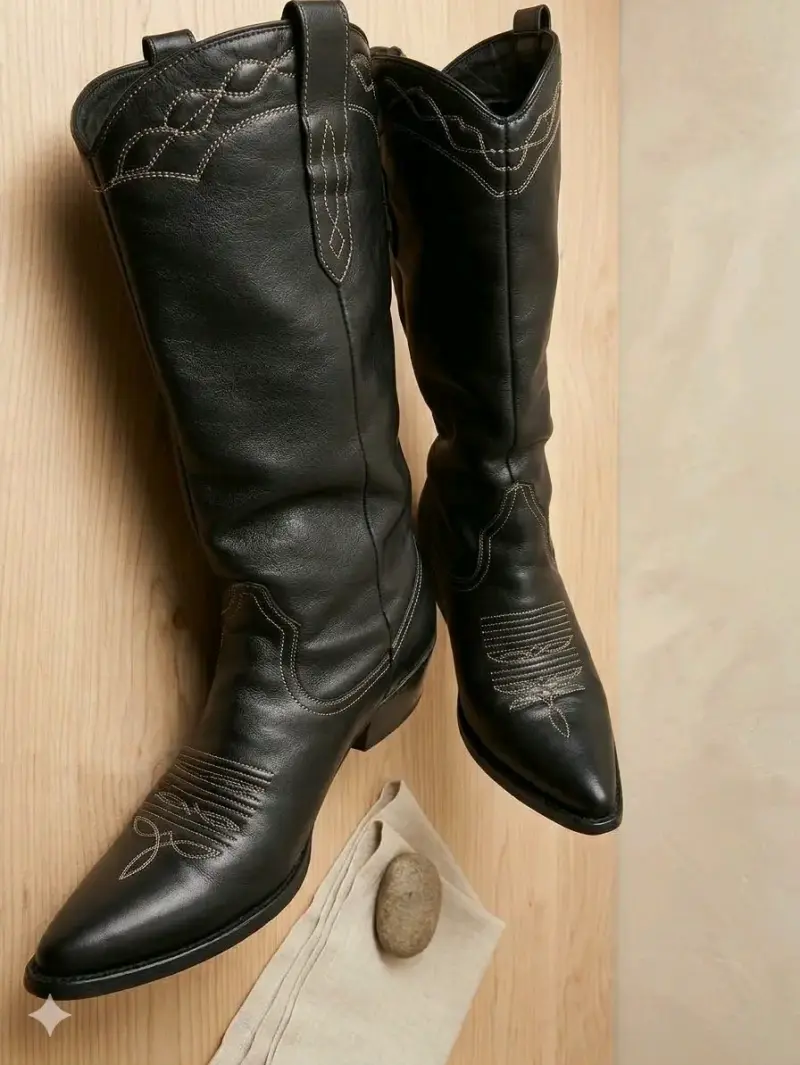 Botas vaqueras de cuero negro para mujer - 1