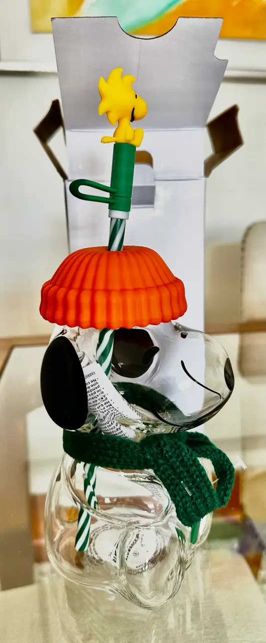 Vaso de vidrio Snoopy con bombilla y tapa - 2