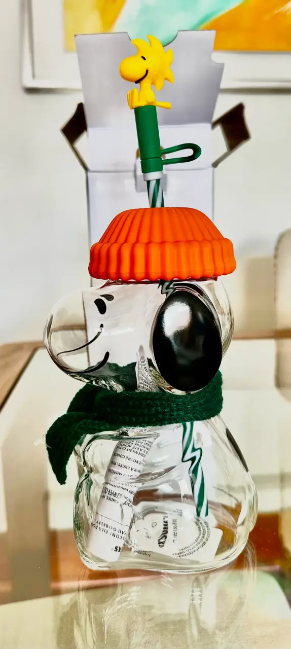 Vaso de vidrio Snoopy con bombilla y tapa - 3