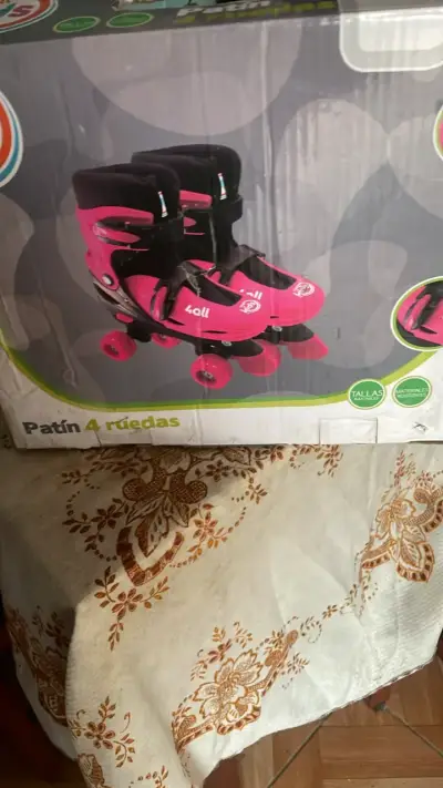 Patines 4 ruedas para niños color rosa - miniatura 1