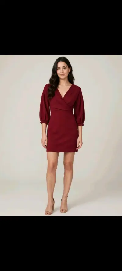 Vestido corto burdeos con mangas abullonadas - miniatura 1
