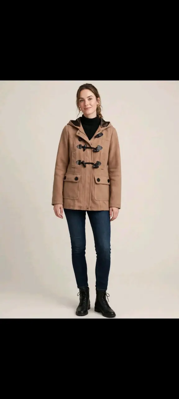 Abrigo Duffle Coat Mujer Marrón con Capucha - 1
