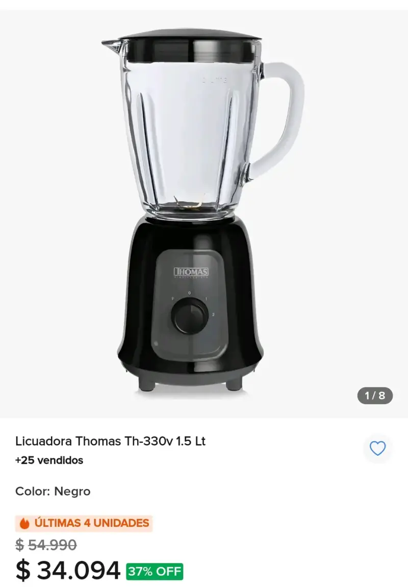 Licuadora Thomas TH-330V 1.5L Negra - 2
