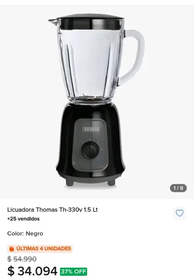 Licuadora Thomas TH-330V 1.5L Negra - miniatura 2