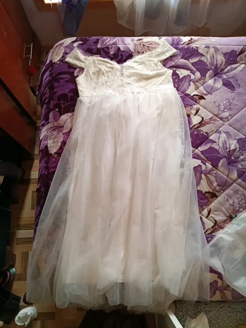 Vestido de novia blanco con encaje y tul - 3