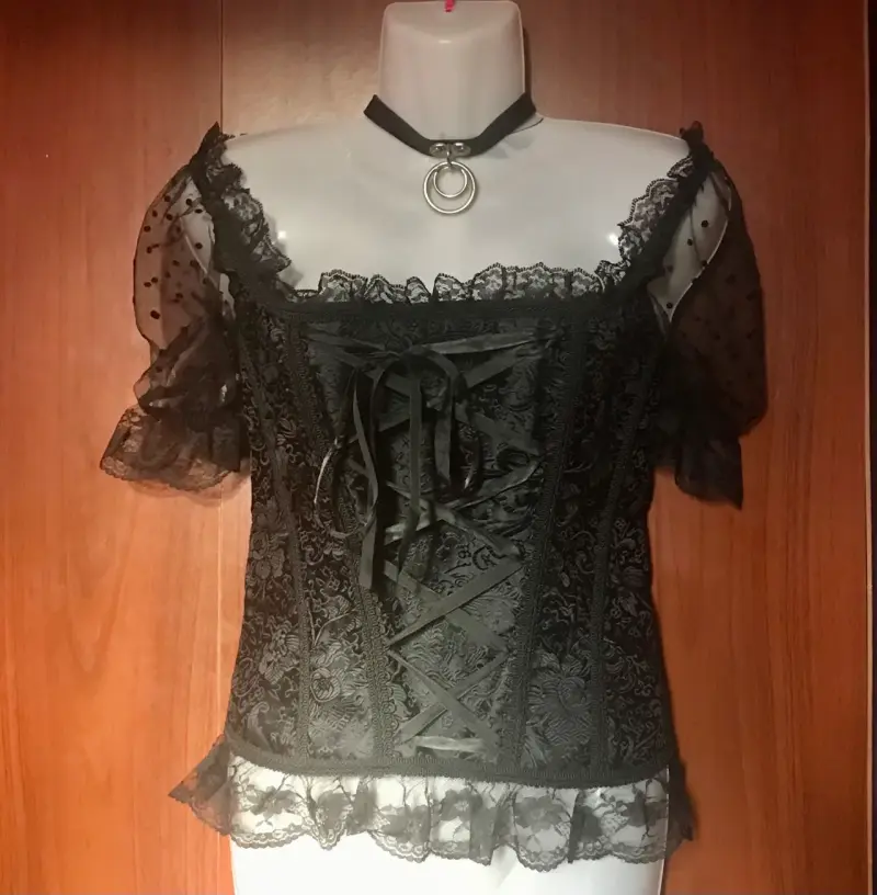 Corset negro con mangas de tul - 1
