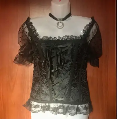 Corset negro con mangas de tul - miniatura 1