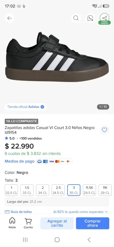 Zapatillas Adidas Court 3.0 Niños Negras - miniatura 3