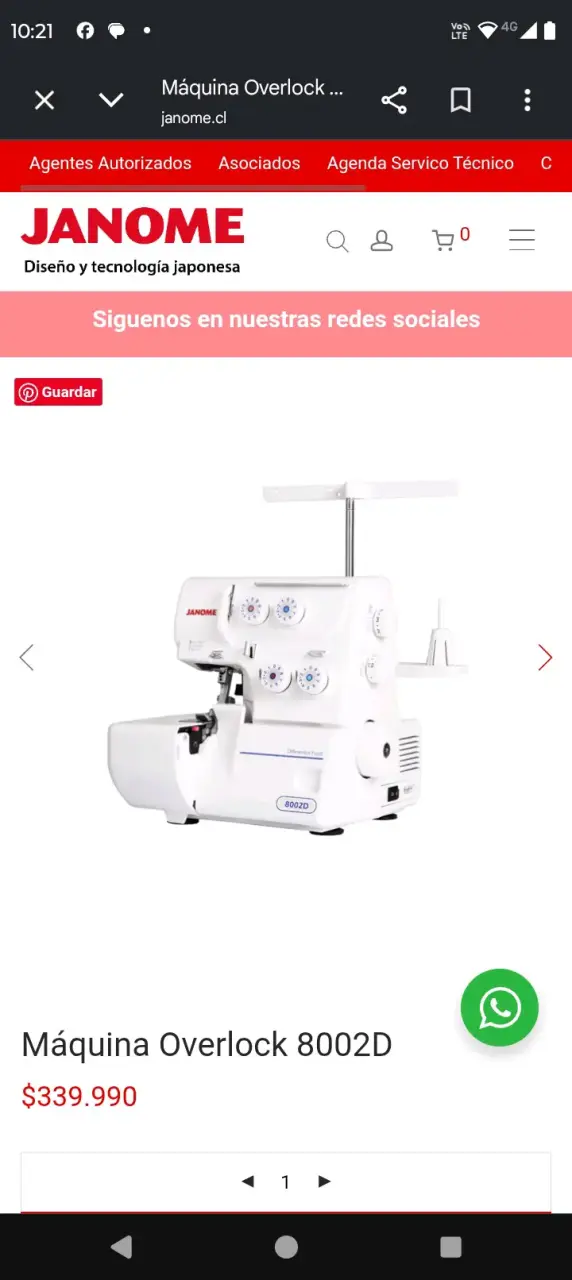 Máquina Overlock Janome 8002D Blanca