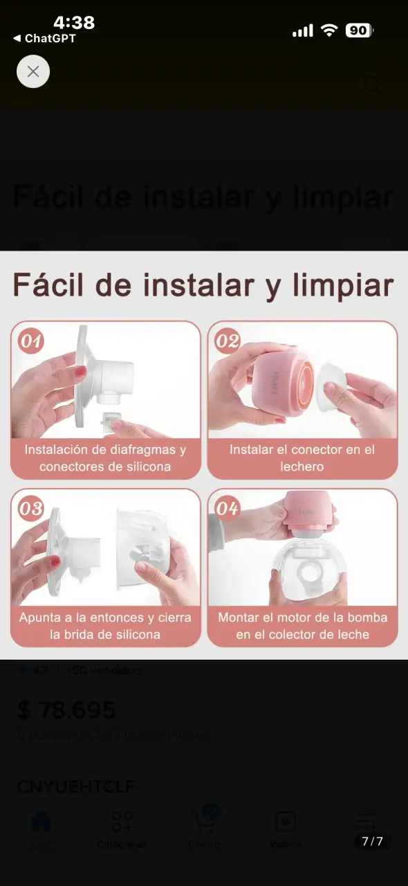 Extractor de Leche Eléctrico Portátil Rosa - 4