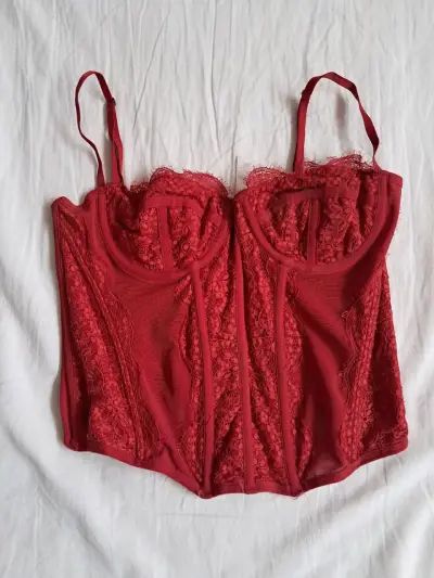 Corset rojo de encaje para mujer talla L - miniatura 1
