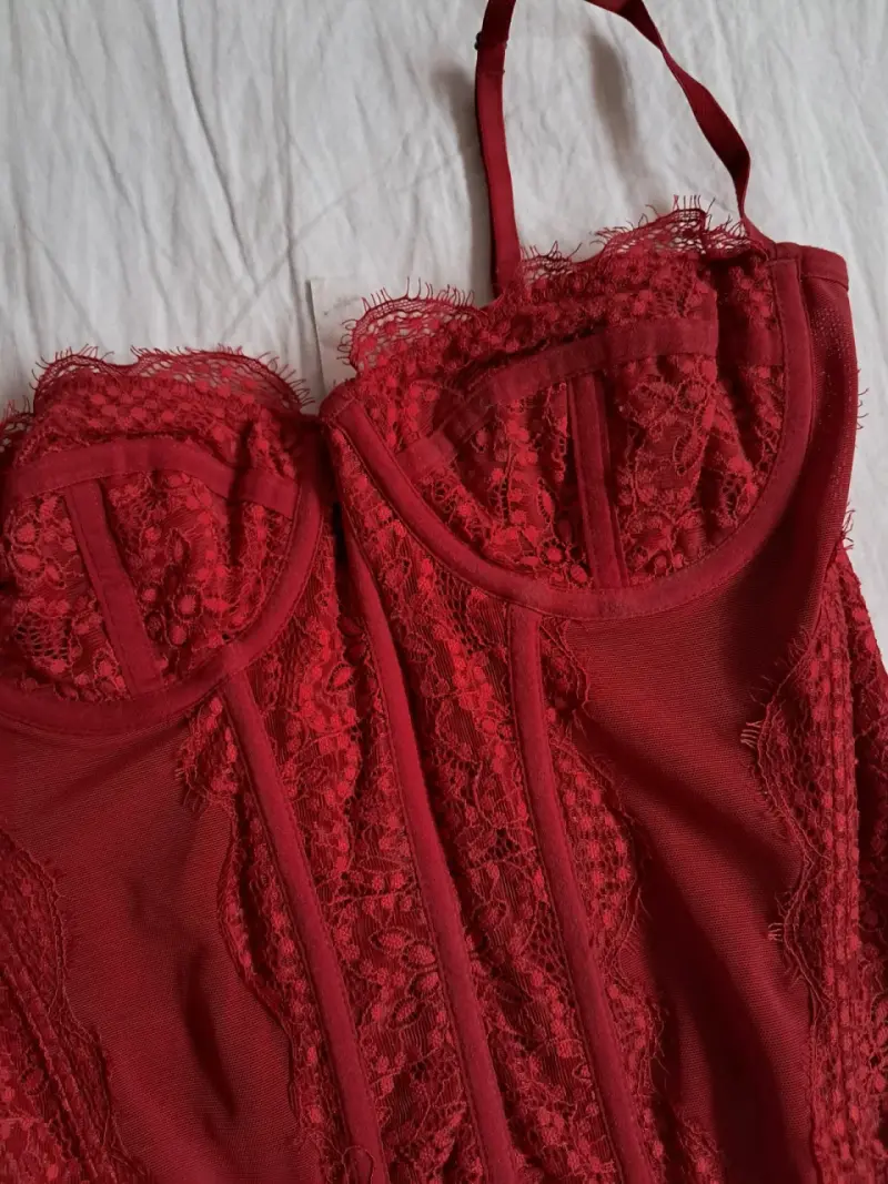 Corset rojo de encaje para mujer talla L - 2