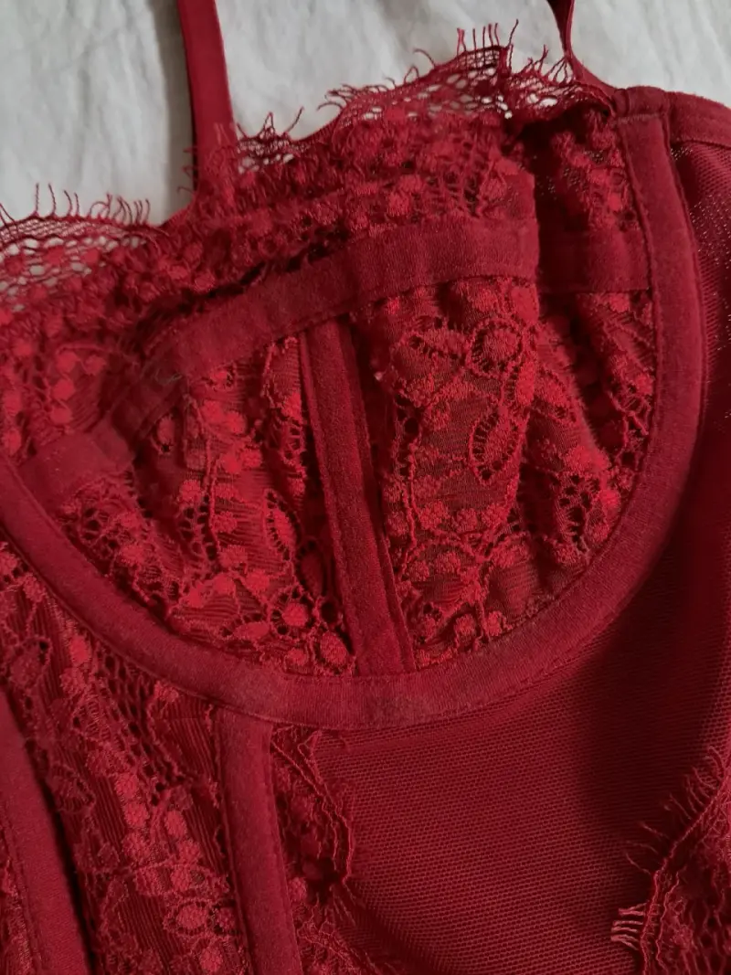 Corset rojo de encaje para mujer talla L - 3