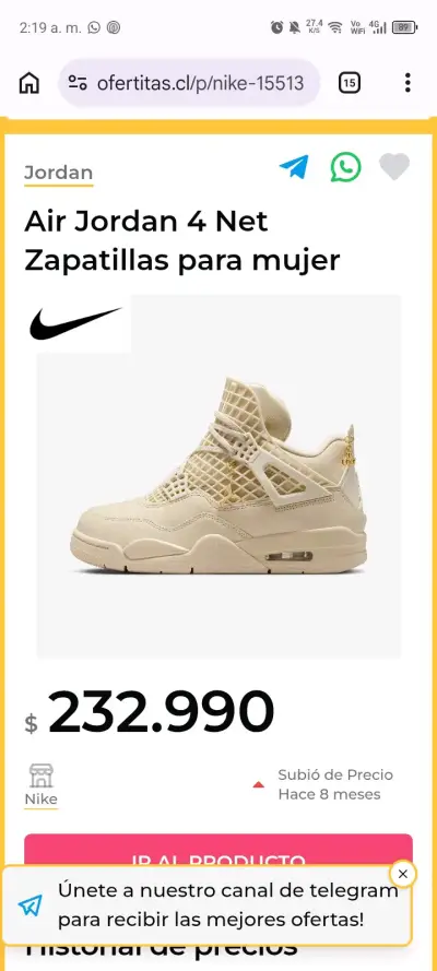 Zapatillas Air Jordan 4 Net Mujer Beige - miniatura 1