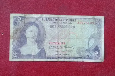 Billete antiguo de 2 pesos oro colombiano 1972 - miniatura 1