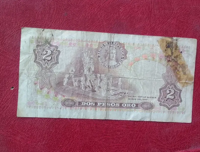 Billete antiguo de 2 pesos oro colombiano 1972 - 2