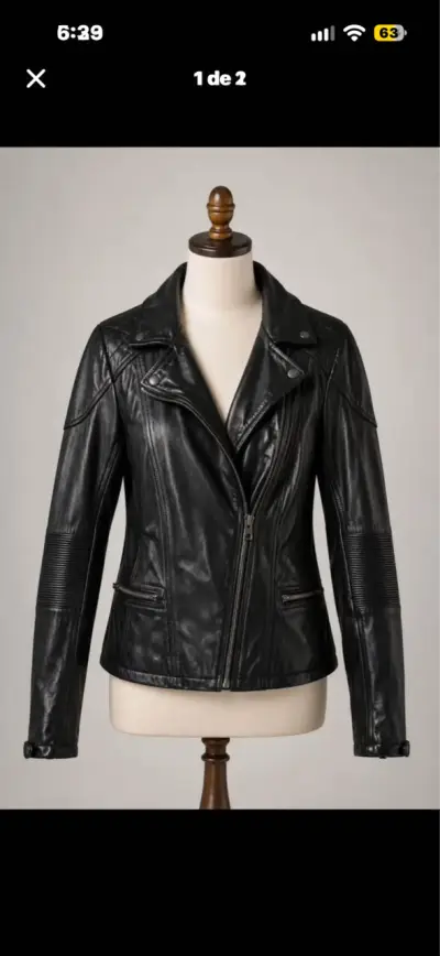 Chaqueta de cuero negra para mujer - miniatura 1