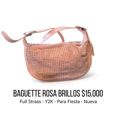 Cartera baguette rosa con brillos para fiesta - miniatura 1