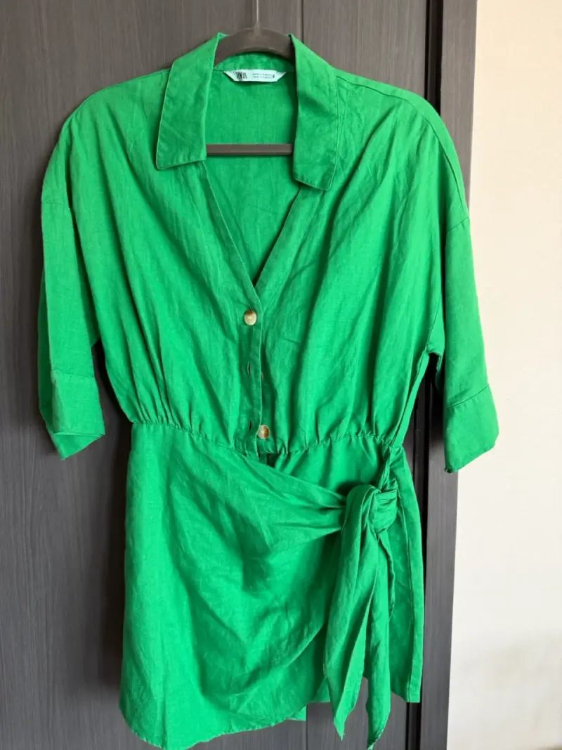 Vestido pantalón verde con lazo Zara - 1