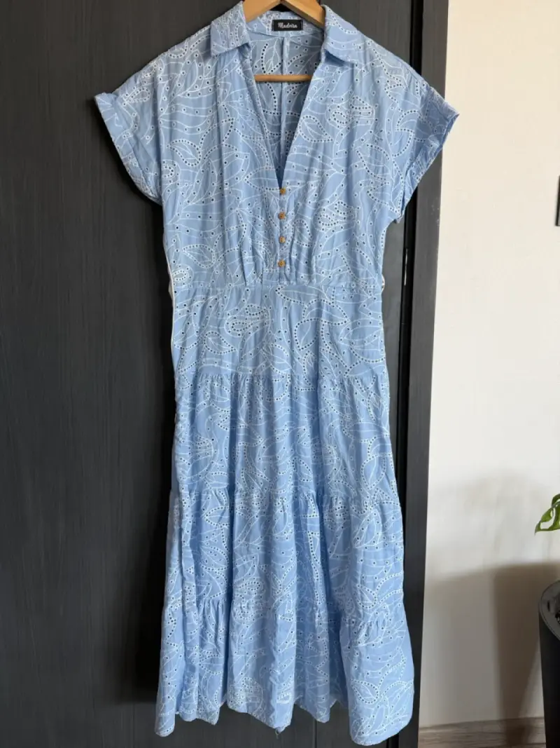 Vestido celeste bordado Madeira - 1