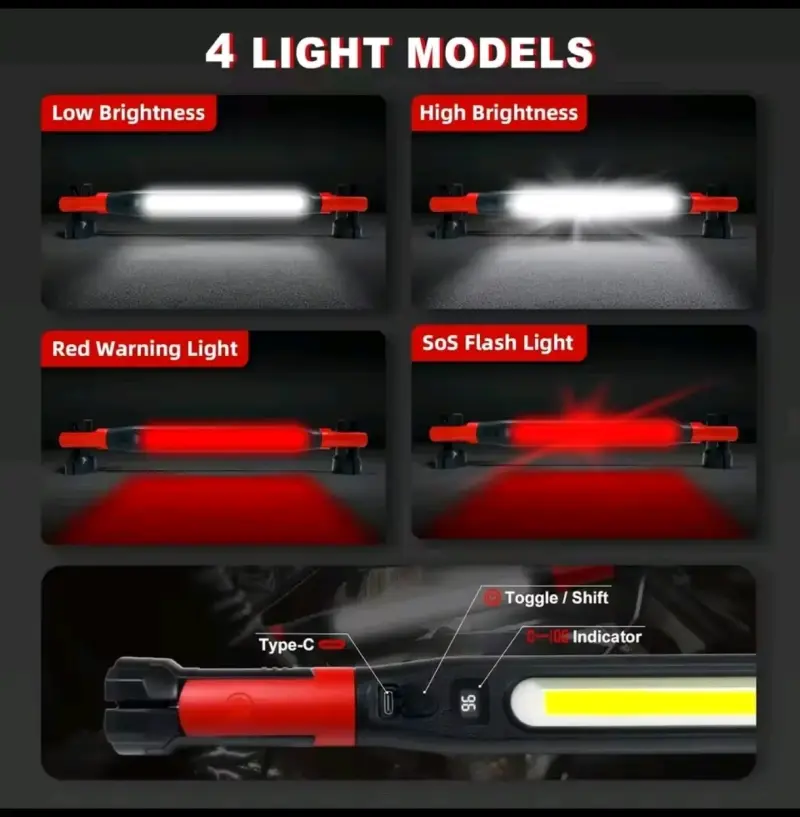 Linterna LED Recargable con Diseño Giratorio y Ganchos - 3